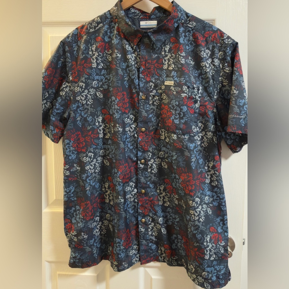 Columbia Men's Floral Button Down Shirt - Red, Blue, White
